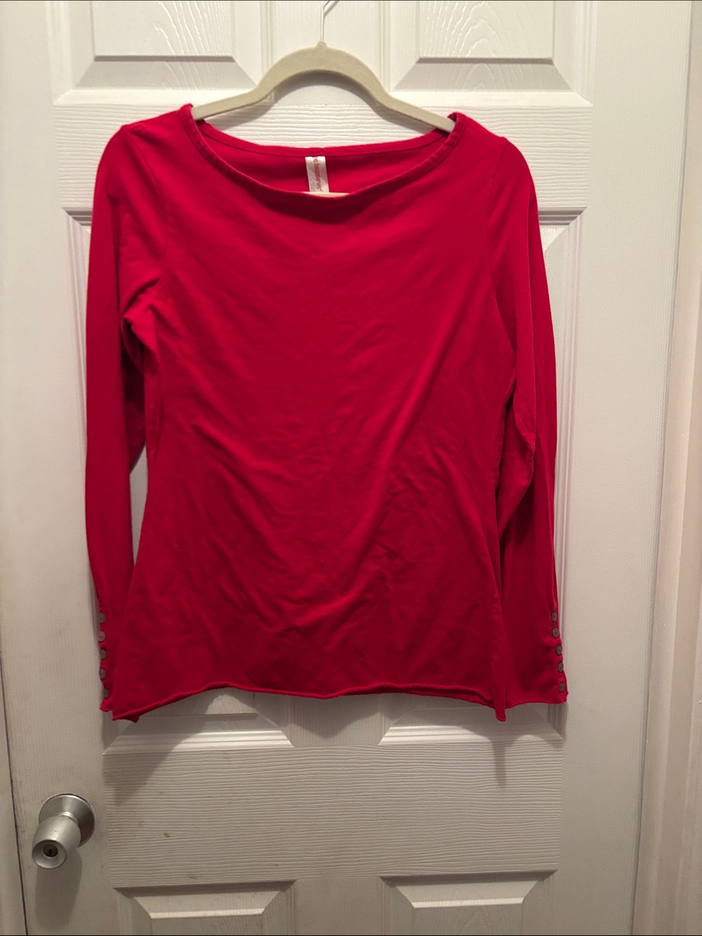 No Boundaries Red Long Sleeve Boatneck Top with Cuff Buttons